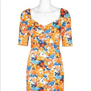 Theia Sz 12 floral lace sheath dress print